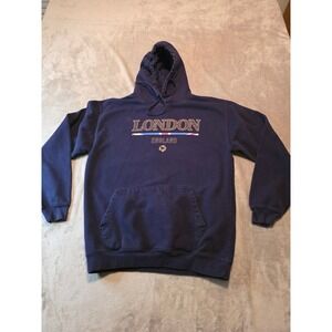 Just Hoods Hoodie Mens Large Navy Blue London England Graphic Pullover JH001